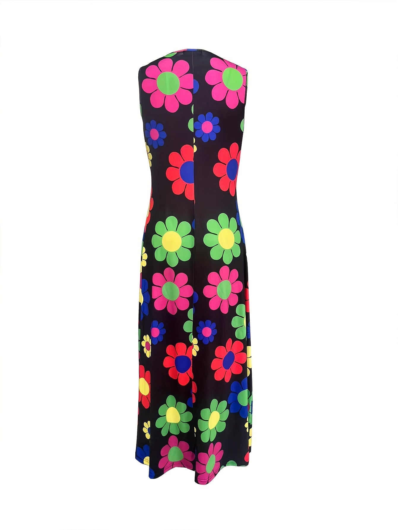 Floral Print Notched Neck Dress, Casual Sleeveless Maxi Dress, Women's Clothing