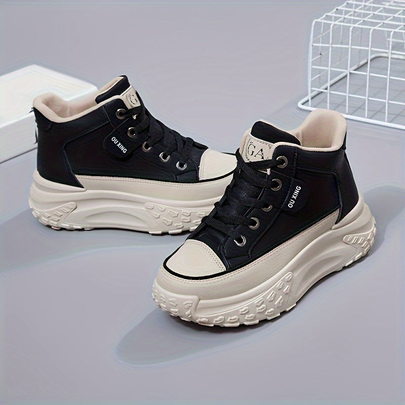 Women's Platform Sneakers, Fashion Round Toe Lace Up High Top Trainers, Comfy Soft Sole Walking Shoes