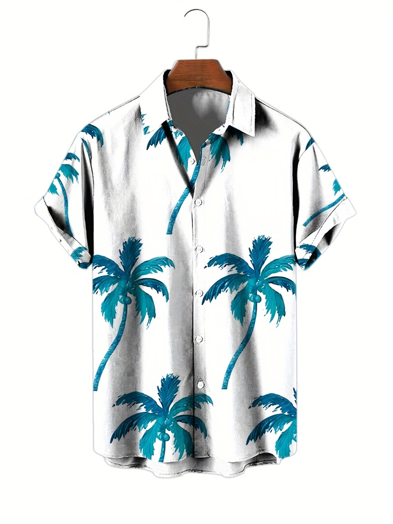 Men's Hawaiian Shirts, Coconut Palm 3D Print Fashion Short Sleeve V-neck Button Down Shirts, Men's Summer Clothes, Casual Graphic Tops, Men's Novelty Pajamas Tops