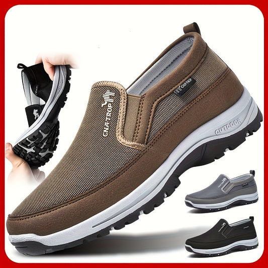 PLUS SIZE Men's Knit Breathable Loafer Shoes, Comfy Non Slip Solid Slip On Sneakers For Men's Outdoor Activities