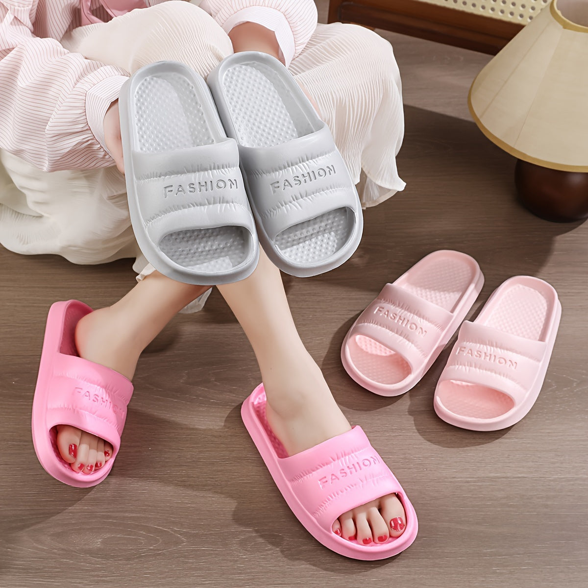 Women's Solid Color Slide Shoes, Minimalist Soft Sole EVA Shoes, Anti-Slip Home Bathroom Slides