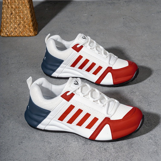 Men's Striped Breathable Sneakers, Comfy Non Slip Durable Soft Sole Shoes For Men's Outdoor Activities