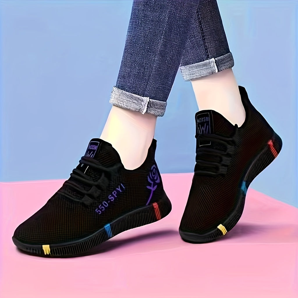 Scarpe Da Ginnastica In Maglia Traspirante Da Donna, Scarpe Casual Da Esterno Con Lacci, Scarpe Basse Comode