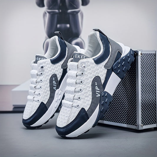 Men's Trendy Colour Block Durable Sneakers, Comfy Non Slip Casual Lace Up Shoes For Men's Outdoor Activities