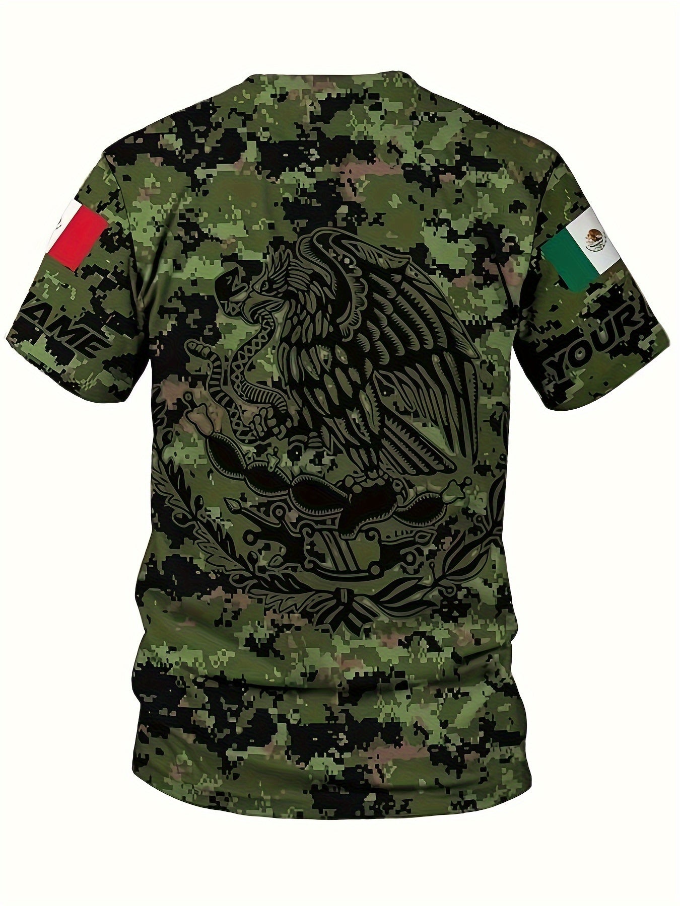 Men's Mexico Eagle & Snake Camo Print T-shirt For Summer, Men's Clothing, Home Wear Top Pullovers