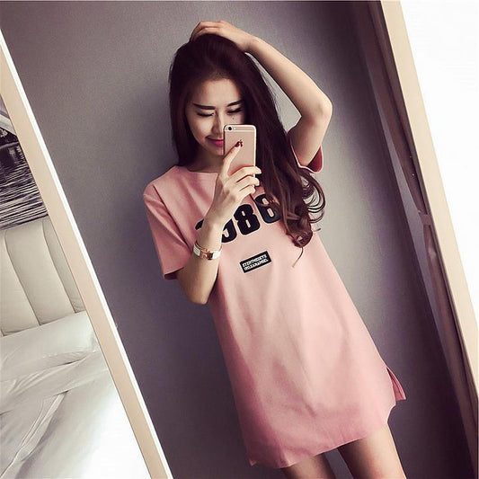 Women's 2011 summer Korean version of the new tide long short-sleeved T-shirt print round neck loose large size dress female