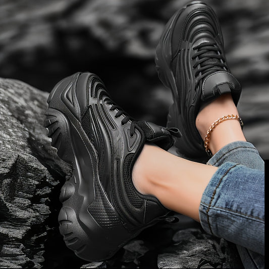 Women's Breathable Mesh Platform Sneakers, Casual Lace Up Outdoor Shoes, Comfortable Low Top Shoes