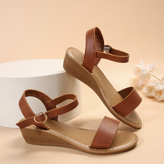 Women's Casual Wedge Sandals, Open Toe Ankle Buckle Strap Outdoor Shoes, Comfy Beach Sandals