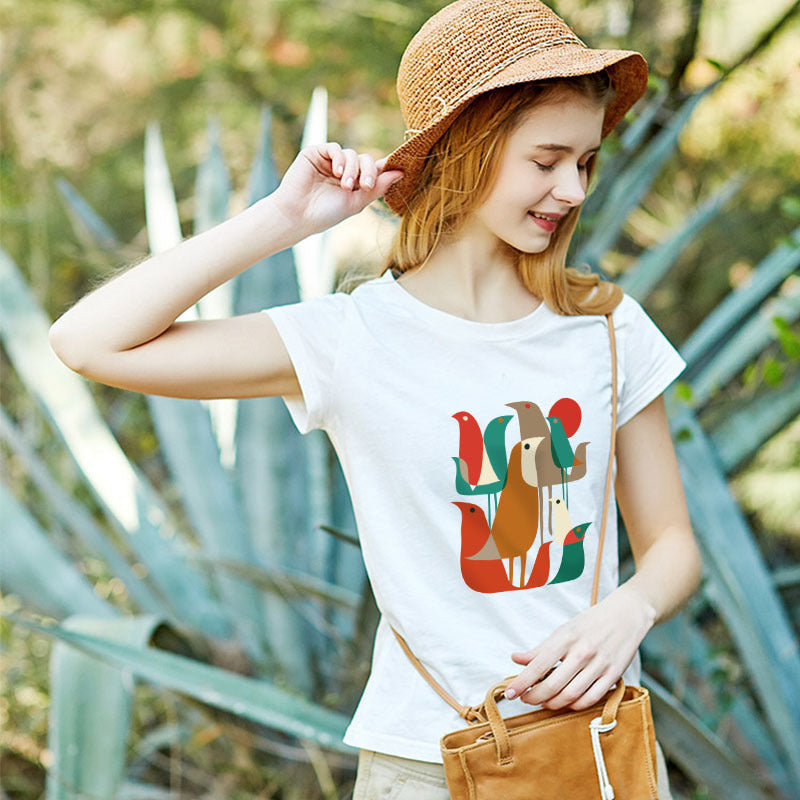 Spot goods! Wish eBay Wholesale Interesting Colorful Bird Trouded Women's T-Shirt Summer Short Sleeve