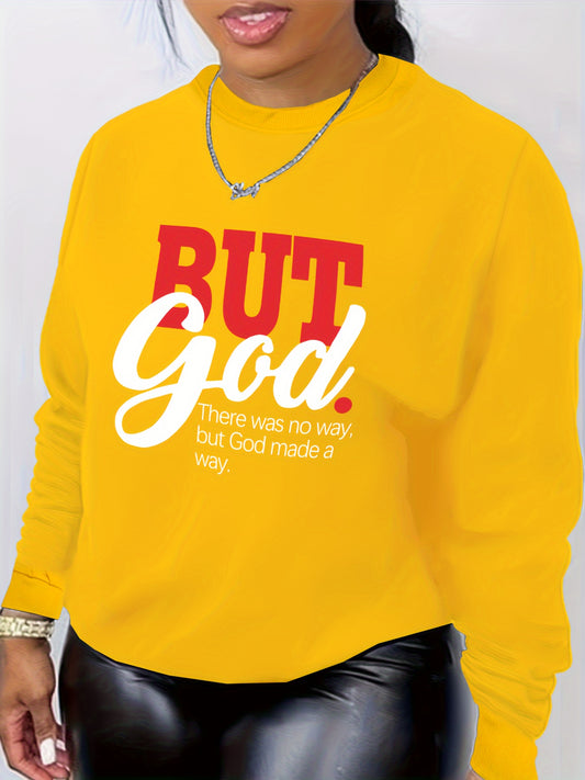 But God Letter Print Sweatshirt, Casual Crew Neck Long Sleeve Sweatshirt, Women's Clothing