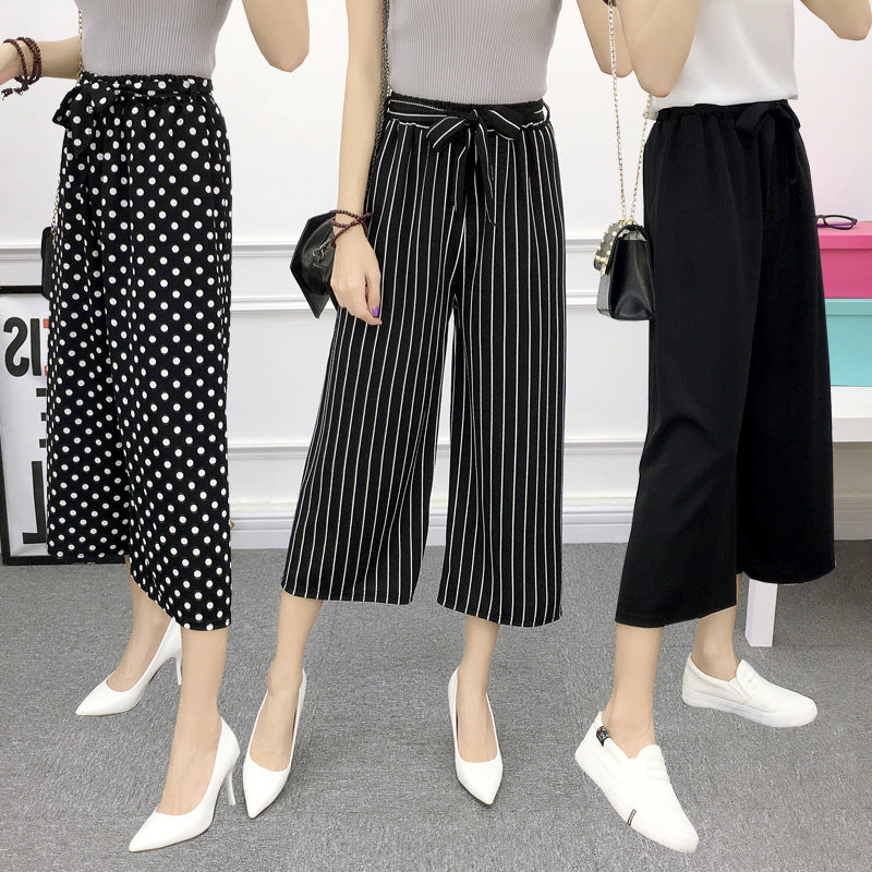 Vertical striped wave point lines with wide leg tide women's pants 2020 summer fashion slim easing nine points casual hairs pants