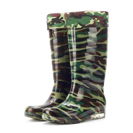 Winter plus velvet high-grade thick camouflage high water rain boots waterproof anti-slip rain shoes water shoes suit shoes rubber shoes car wash boots