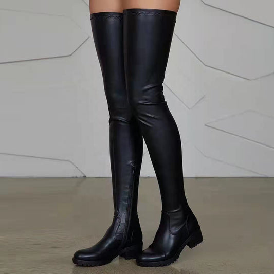 hot selling women's over-the-knee boots flat heel Pu leather women's shoes thigh high boots