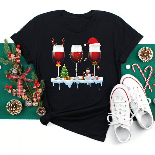 Christmas Wine Glasses  T Shirt