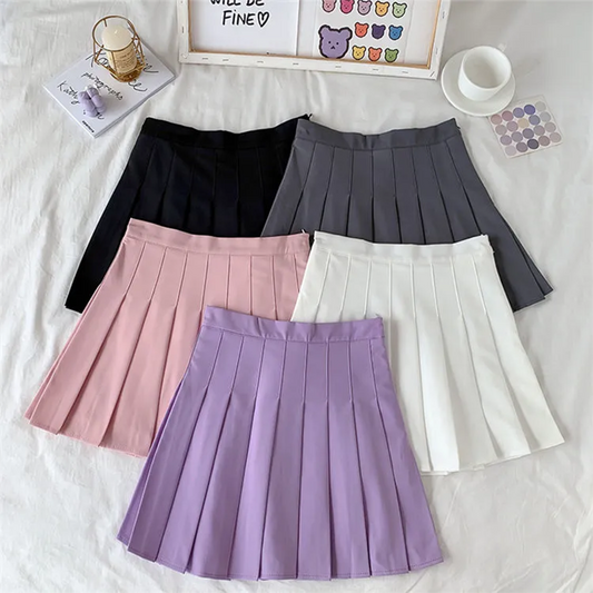 Iconic Solid Preppy Pleated Mini Skirt