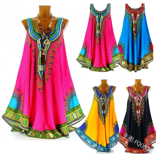 Plus 5xl African African Dresses for Women Clothing European and American Summer National Style Vest Printed Dress Sexy Women