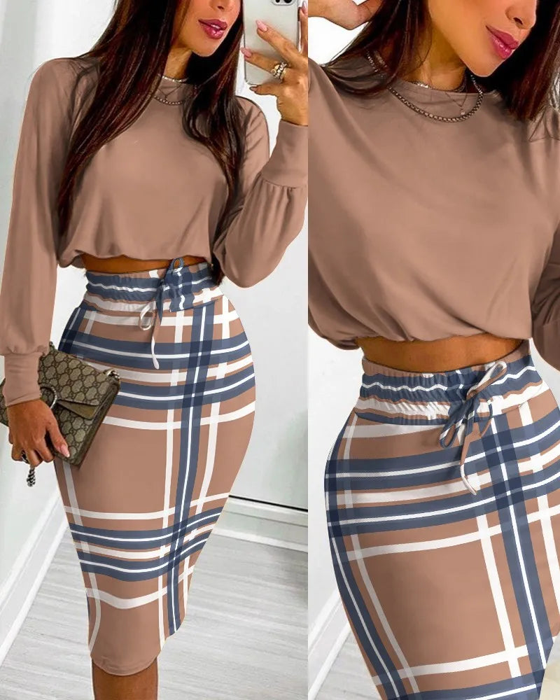 Echoine Midi Skirt Tshirt Set Women Two Piece Set