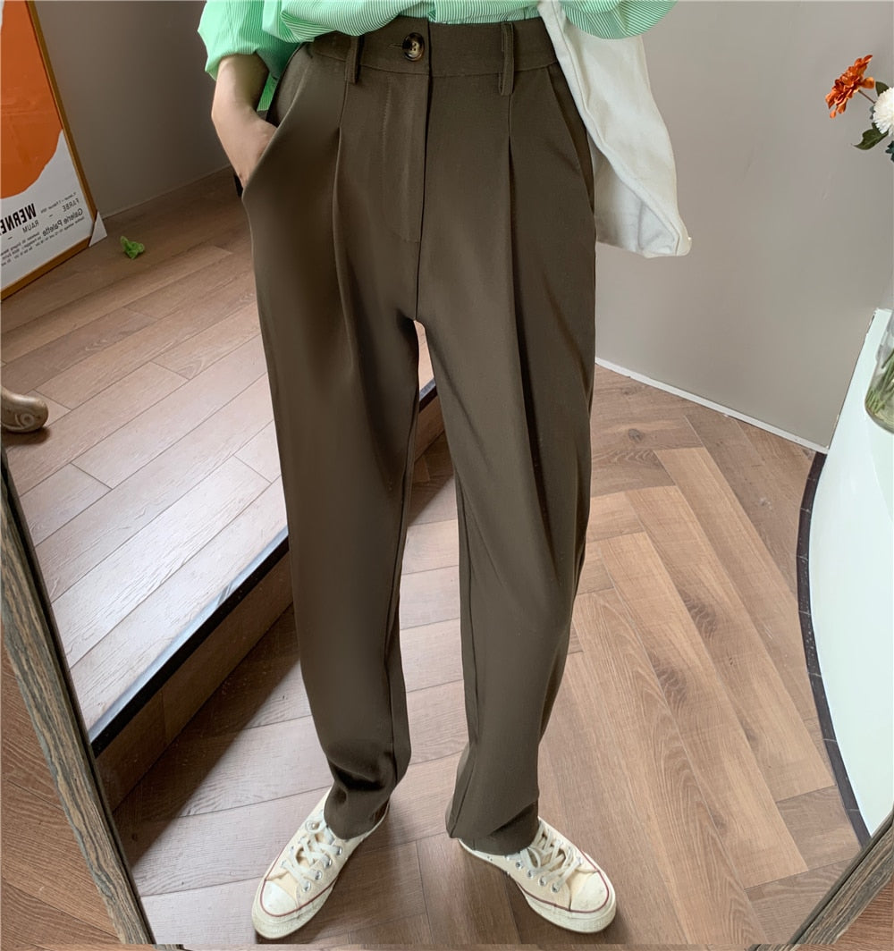 New Autumn OL Solid Fashion Loose Suit Trousers Female