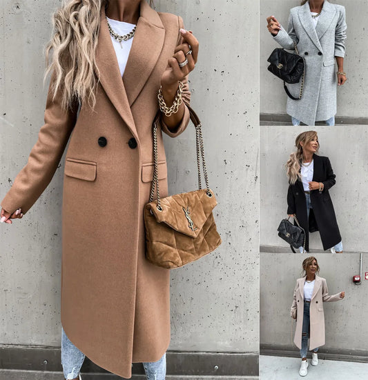 2021 popular autumn and winter long suit collar wool coat women's coat