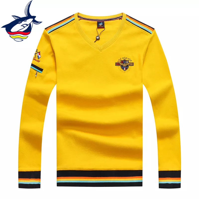 Men's V-Neck Sweater 3XL High Quality Casual Pullovers Autumn Winter Tace & Shark Brand Men Sweater Yellow Black Color