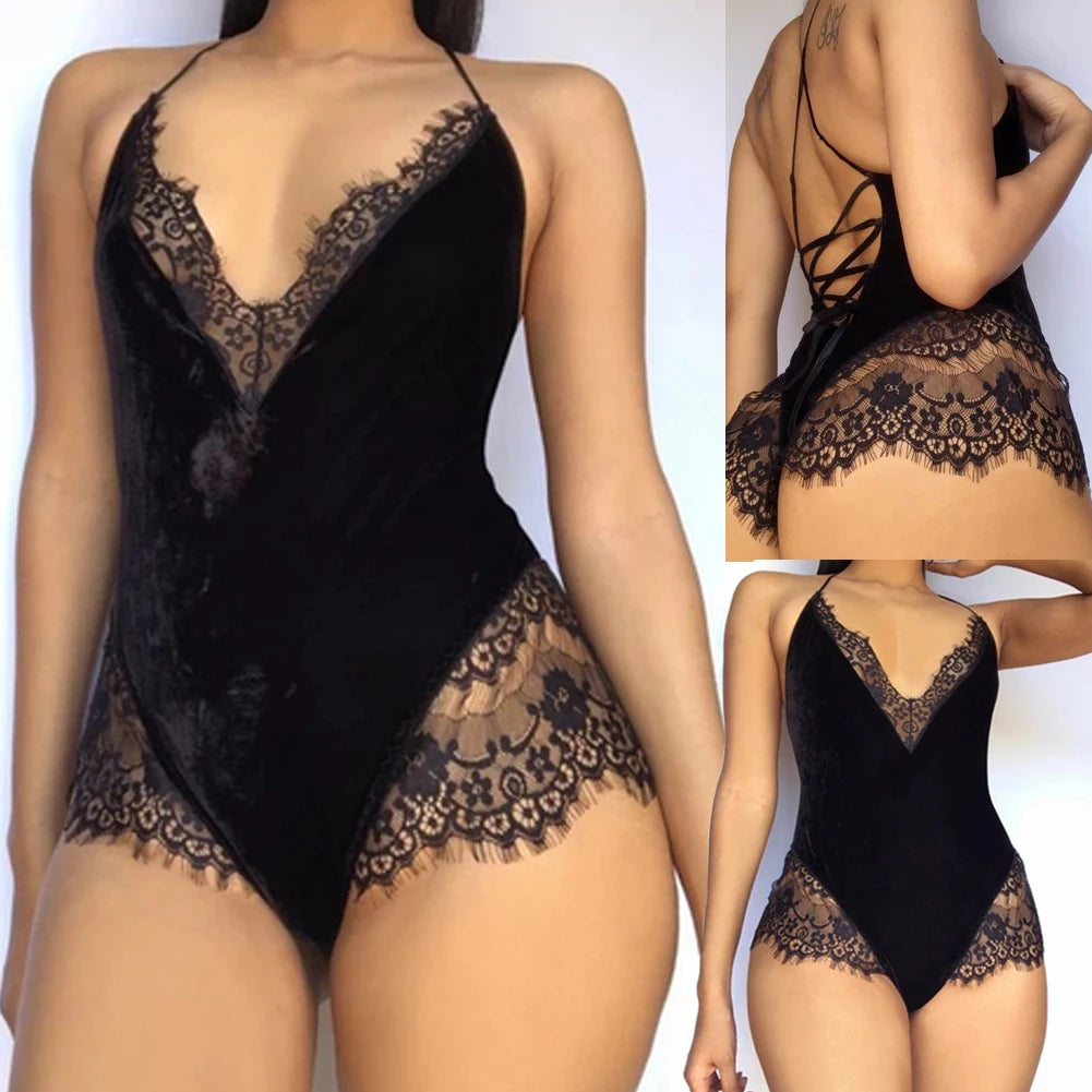 Sexy Hot Erotic Women Sexy Lingerie Lace Catsuit Fashion Female Underwear Bodysuit Nightwear Teddies