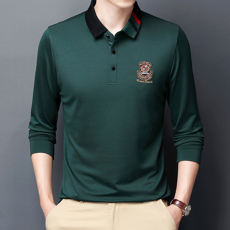 2021 Spring and Autumn New Long Sleeve T-Shirt Male Fashion Youth Korean version of the lack of embroidery casual men POLO