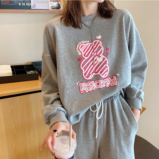 2021 autumn Korean version of the new sweater women's cartoon foam fluorescent print loose trend large size women's top