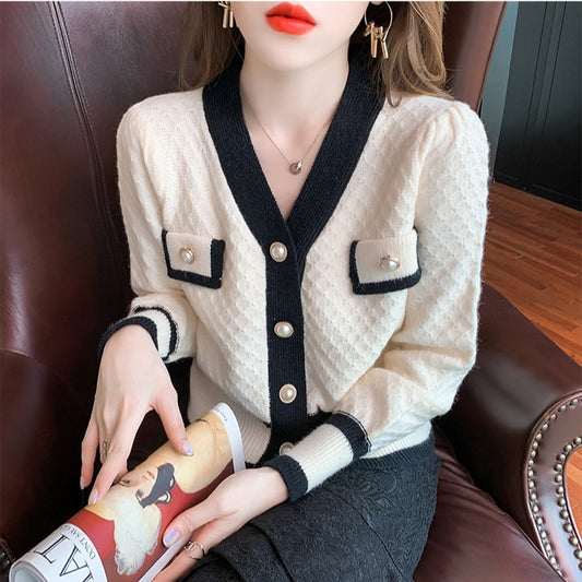 French retro fragrance wind fashion cardigan sweater bottoming shirt autumn 2021 new spring and autumn