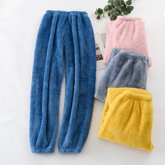 Couple sleeping pants men and women trousers large size homework pants solid color trousers long fur velvet warm closing autumn and winter thick