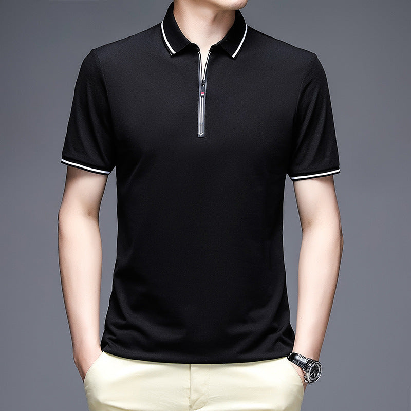 Explosive men's casual zipper polo shirt short sleeve T-shirt men's light business lapel short-sleeved tops factory direct supply