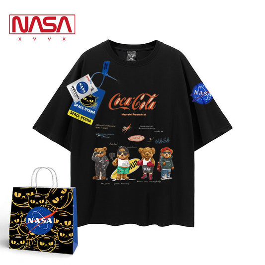 NASA joint small prince INS tide card trend loose summer T-shirt men couple student fashion leisure cotton top