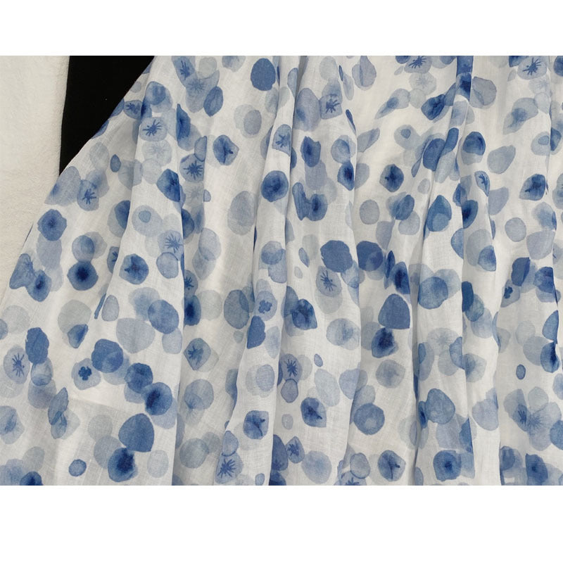 Watercolor ice blue halo printing bachelor A word long section skirt 2021 summer new skirt