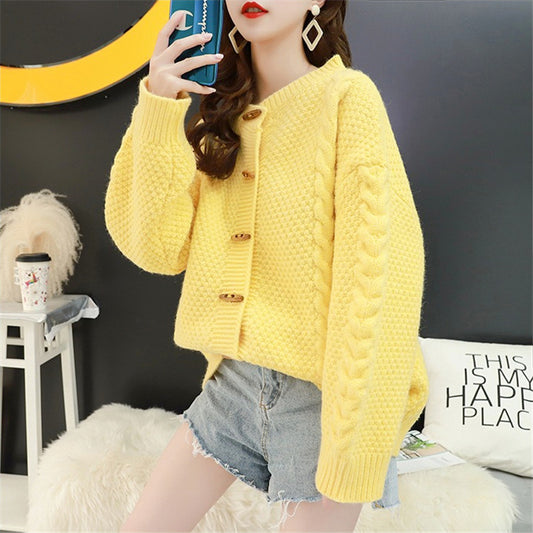 2021 Spring and Autumn New Women's Twisted Woven Cardigate Round Neck Cloth Loose Wildermalur Cape Sweater