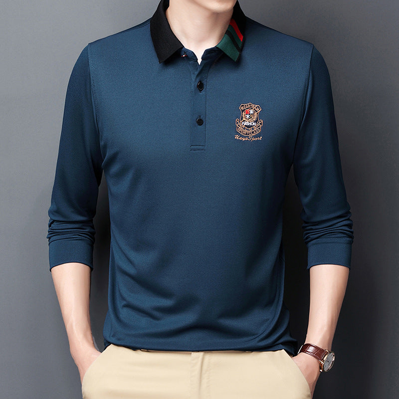 2021 Spring and Autumn New Long Sleeve T-Shirt Male Fashion Youth Korean version of the lack of embroidery casual men POLO