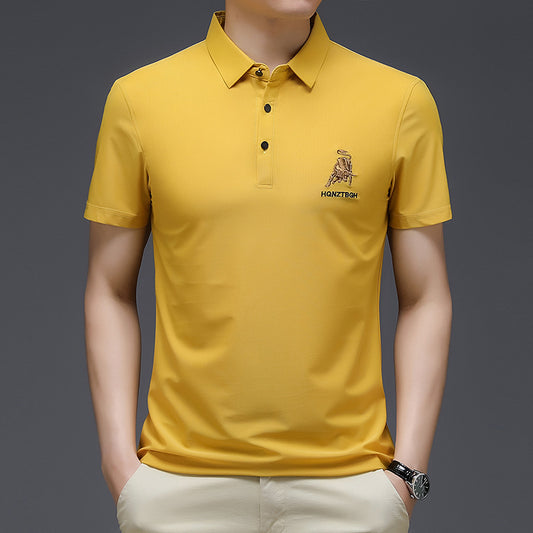 2021 summer casual men's short-sleeved T-shirt men's fashion Korean version of loose solid color lapel men Polo shirt tide