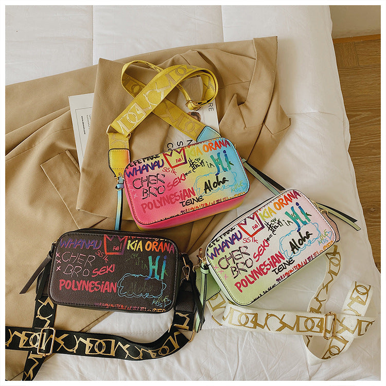 Cross-border special for graffiti series camera small bag cross-border tide color doodle shoulder canbacked multi-lock bag