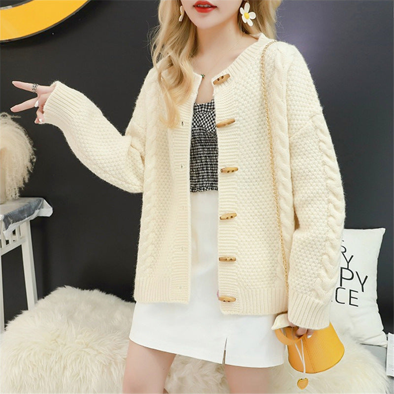 2021 Spring and Autumn New Women's Twisted Woven Cardigate Round Neck Cloth Loose Wildermalur Cape Sweater