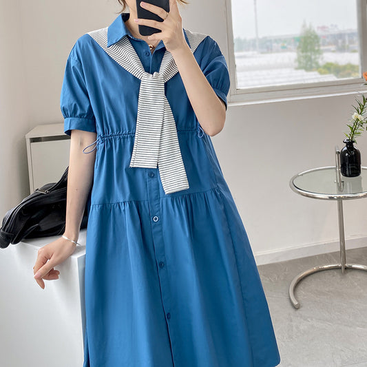 Dress summer 2021 Korean version of the long doll shirt collar cotton large size loose shawl skirt female INS