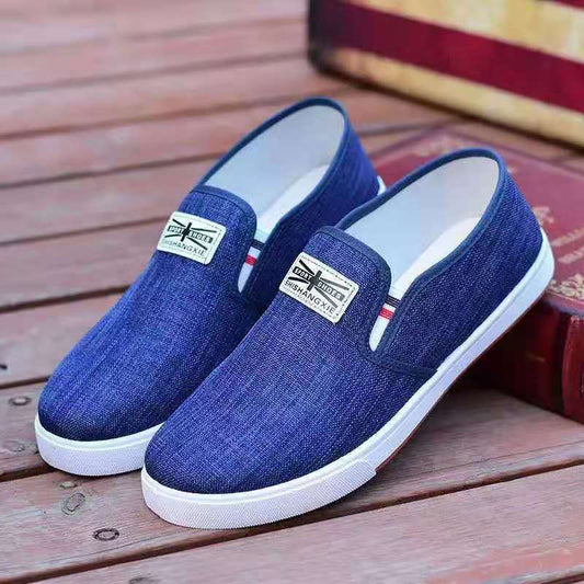 Old Beijing cloth shoes 2021 spring and summer men's shoes, one foot lazy shoes single shoes low, breathable casual canvas shoes