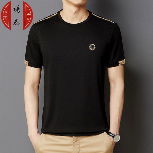 European station 2022 summer ice silk short-sleeved men's t-shirt youth Korean version thin patch trend men's t-shirt wholesale