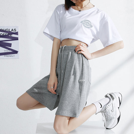 Sports shorts female summer 2021 new loose casual high waist wide-leg gray five pants sweat tide INS pants