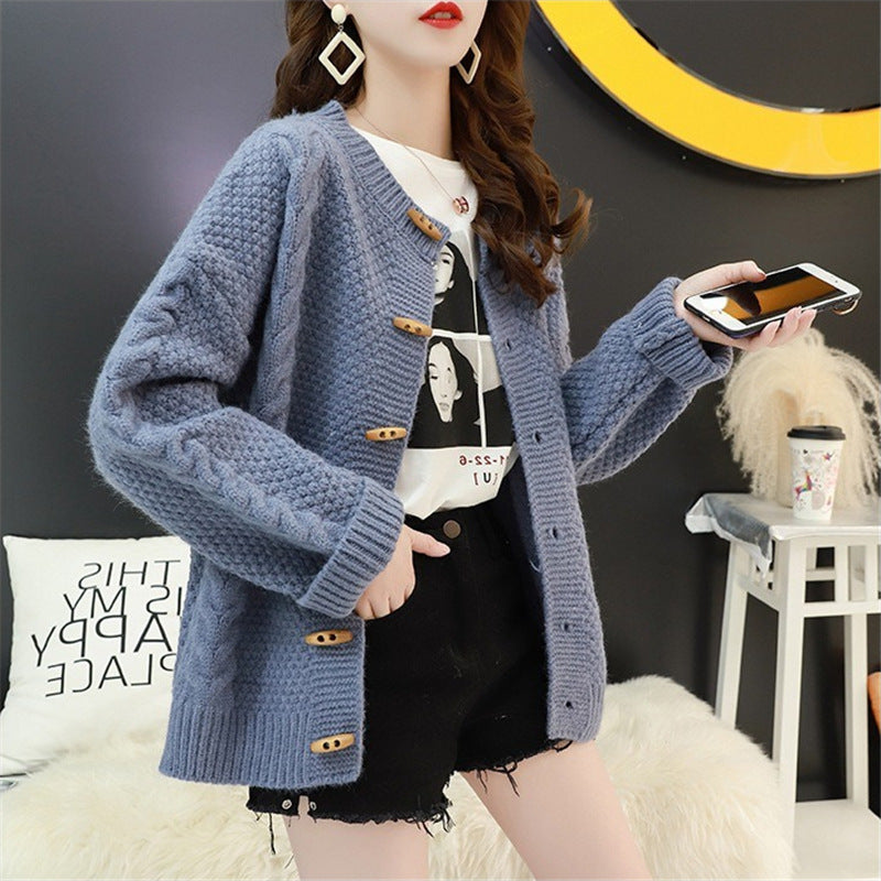 2021 Spring and Autumn New Women's Twisted Woven Cardigate Round Neck Cloth Loose Wildermalur Cape Sweater