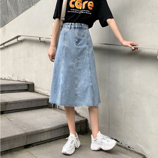 Real shot 2021 new denim skirt female long section high waist A word retro skirt wholesale