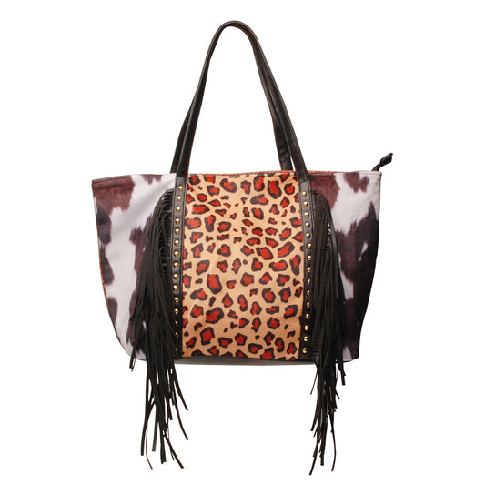 Leopard print cow print sunflower sunflower tassel rivet PU hand-held one-shoulder diagonal bag