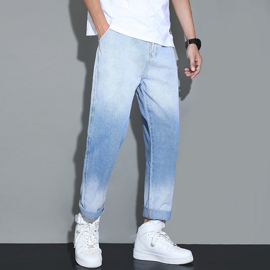 Songyu waist new gradient Korean version of the wild tide denim pants male loose straight harem pants Japanese old pants