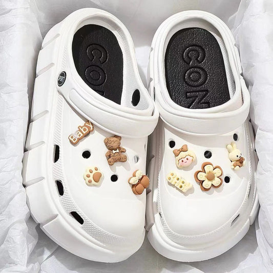 Hole shoes women's summer outer wear cute cartoon heightened thick bottom beach two wear non-slip Baotou slippers sandals summer