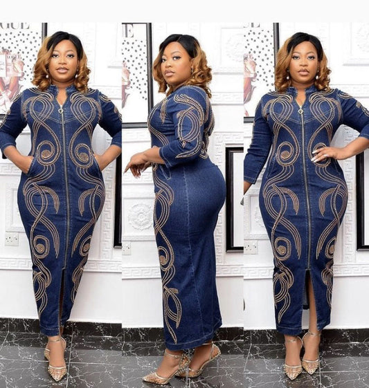 Cross-border source factory direct sales in Africa, Europe and the United States fashion slim stretch denim slim hot diamond beaded long skirt