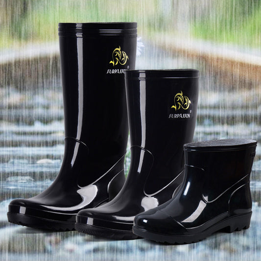 Rainfoot men's high boots anti-slip waterproof shoes short tunnel rain boots men's black water shield workers mineral protection rubber shoes