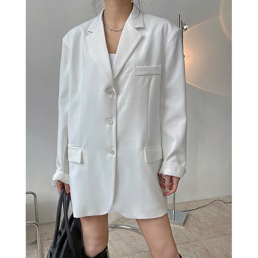 Spring new European and American bloggers hipster lapel white suit wide shoulder loose slim jacket out