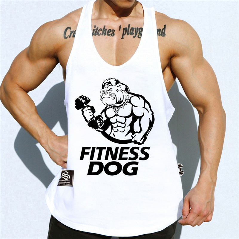 Muscle fitness sleeveless T-shirt quick-dry sports vest men's suspender thin shoulder men's bottom fitness Korean version kan shoulder loose